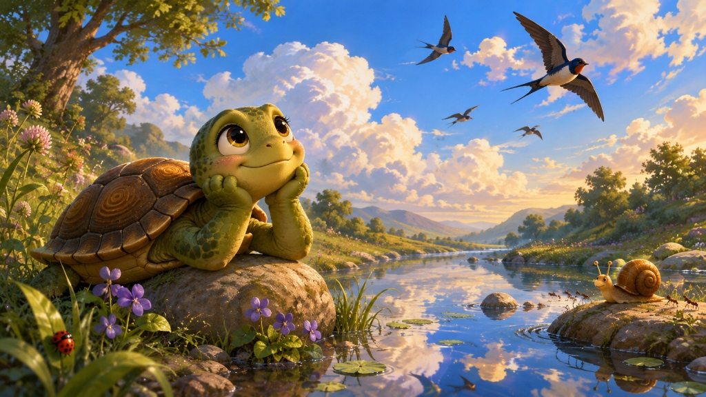 La tortuga que quería volar entre las nubes